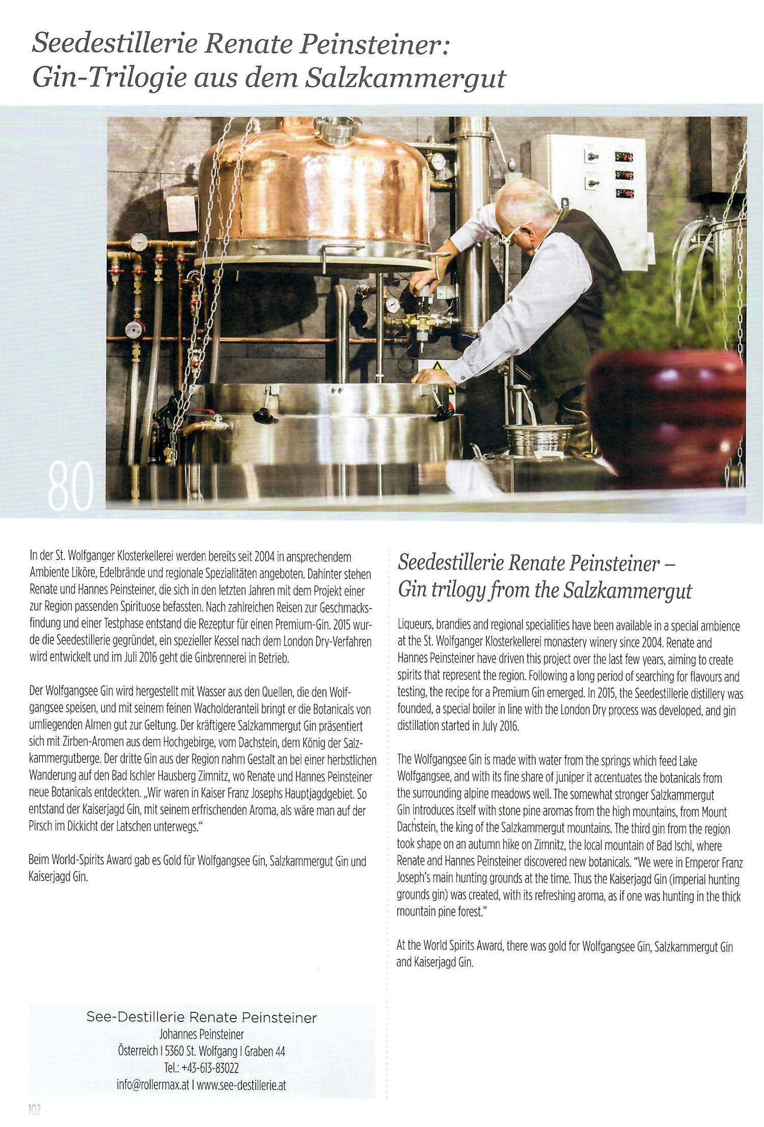 Seedestillerie Renate Peinsteiner: Gin-Trilogie aus dem Salzkammergut – Bericht im WORLDSPIRITSGUIDE 2018